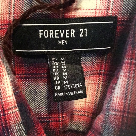 Forever 21 Men’s Red/White/Gray/Black Plaid Long Sleeve Button Down Shirt Medium - Picture 2 of 3
